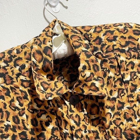 Vintage ANNE KLEIN 80s Animal Print Cheetah Button Up Blouse Shoulder Pads Sz 4 - Picture 4 of 7